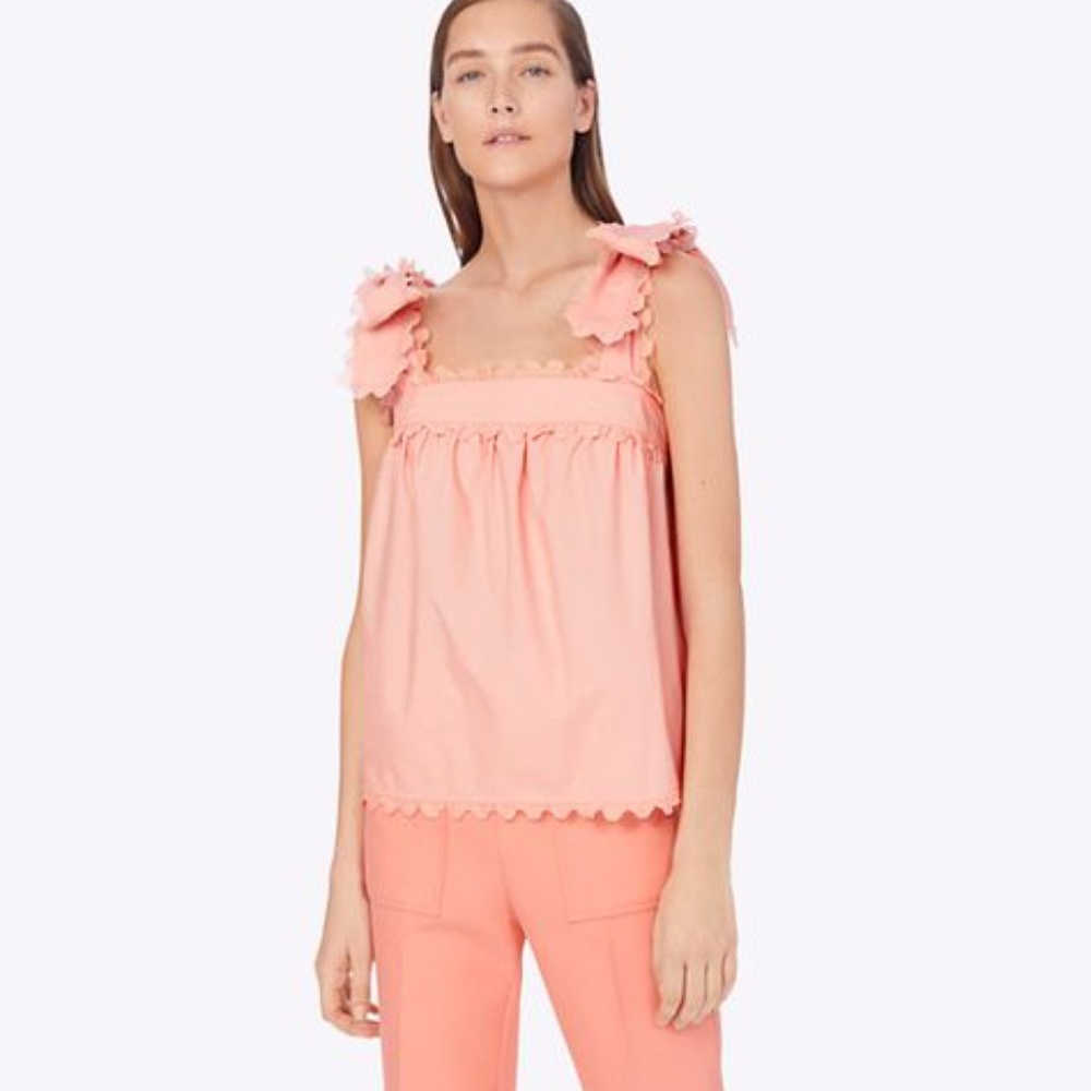 Toy Burch Pink Scalloped Cotton Poplin Tank 0